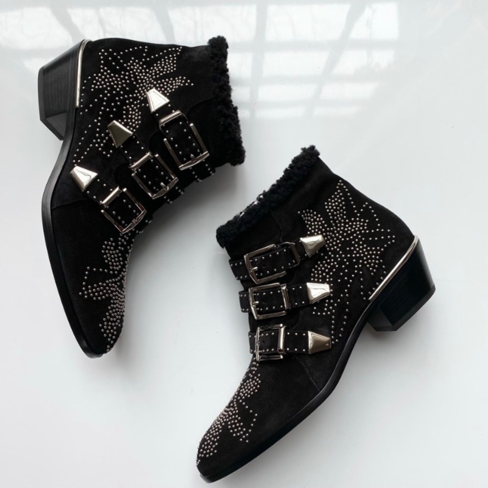 NWT CHLOE Susanna Shearling Ankle Boots Black 38.5
